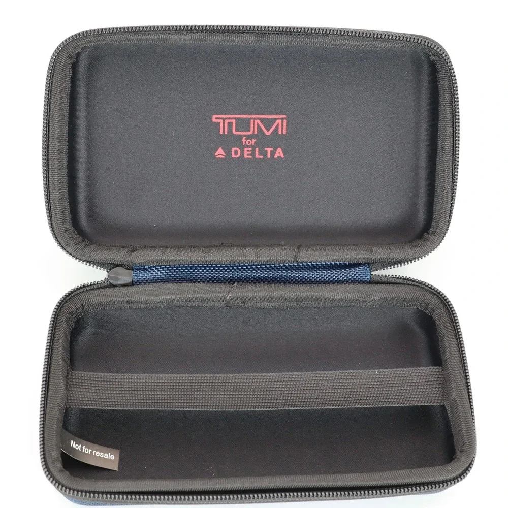 Tumi Amenity Kit Case Navy Blue Hard Shell Travel Organizer Delta Airlines Pouch